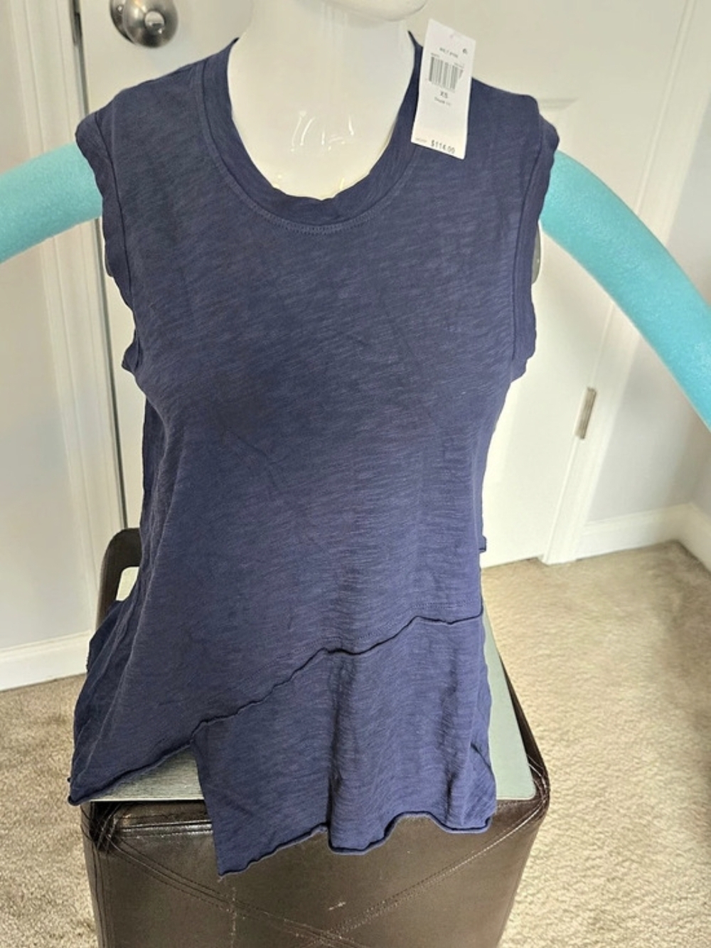 Wilt Crossover Hem Shirttail Shell Cotton Tank Blue XS